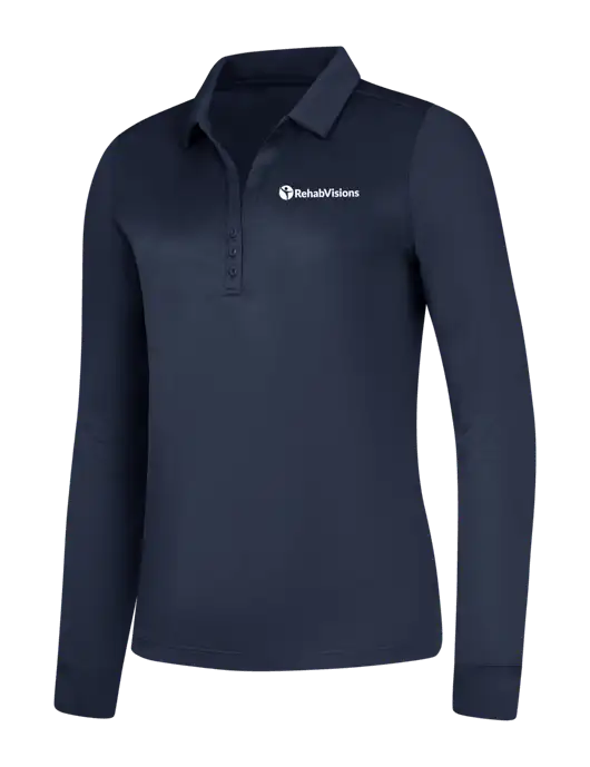 Womens Navy Silk Touch Performance Long Sleeve Polo w/RehabVisions POST Logo