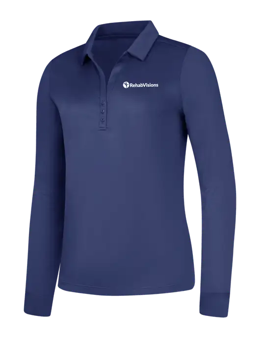 Womens Dark Royal Silk Touch Performance Long Sleeve Polo w/RehabVisions POST Logo