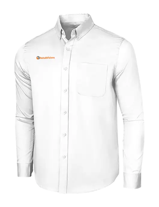 Long Sleeve White Superpro React Twill Shirt w/RehabVisions POST Logo