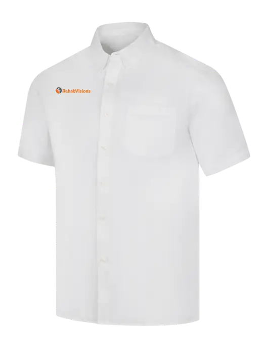 Short Sleeve White Superpro React Twill Shirt w/RehabVisions POST Logo
