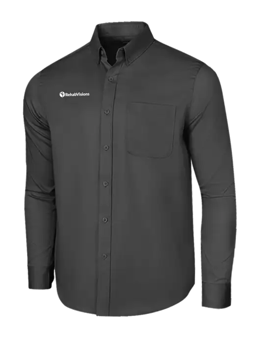 Long Sleeve Dark Grey Superpro React Twill Shirt w/RehabVisions POST Logo