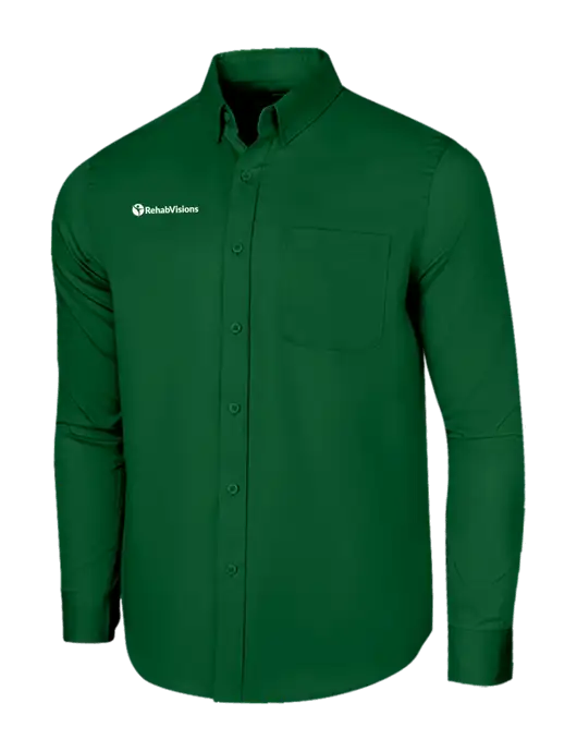 Long Sleeve Dark Green Superpro React Twill Shirt w/RehabVisions POST Logo