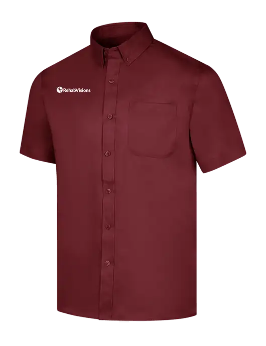 Short Sleeve Maroon Superpro React Twill Shirt w/RehabVisions POST Logo