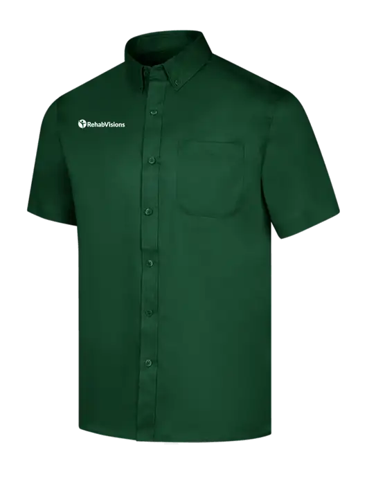 Short Sleeve Dark Green Superpro React Twill Shirt w/RehabVisions POST Logo