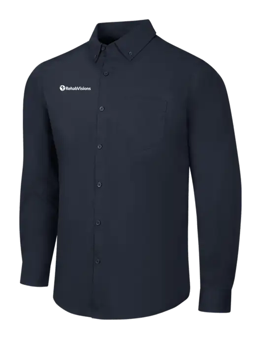 Navy Long Sleeve Carefree Poplin Shirt w/RehabVisions POST Logo