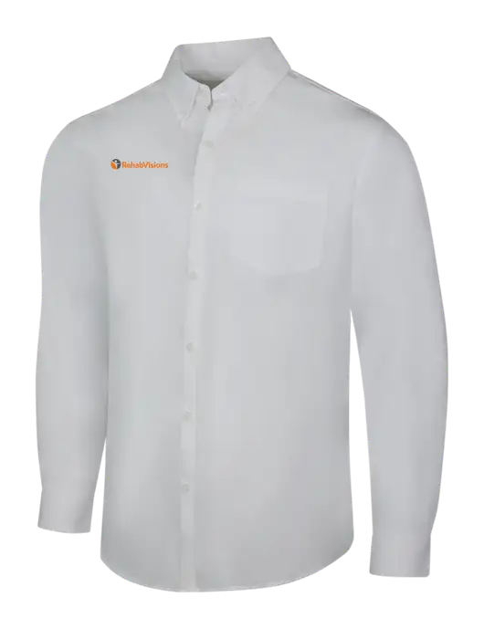 White Long Sleeve Carefree Poplin Shirt w/RehabVisions POST Logo