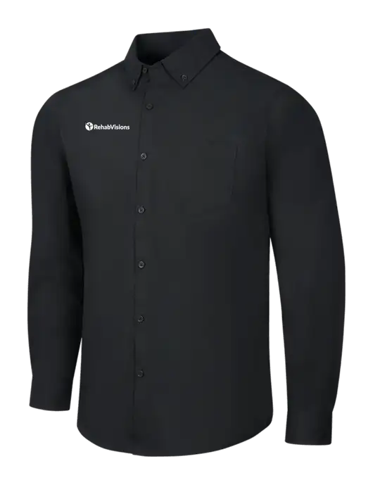 Black Long Sleeve Carefree Poplin Shirt w/RehabVisions POST Logo