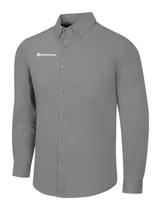 Medium Grey Long Sleeve Carefree Poplin Shirt w/RehabVisions POST Logo