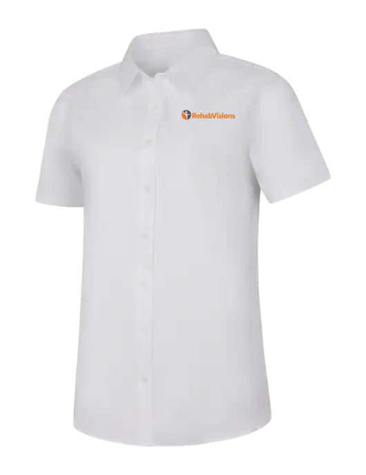 Womens White Short Sleeve Superpro React Twill Shirt w/RehabVisions POST Logo