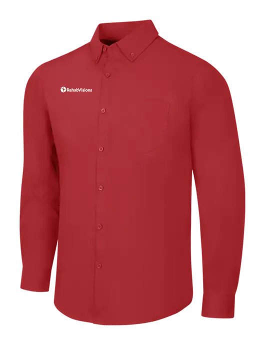 Red Long Sleeve Carefree Poplin Shirt w/RehabVisions POST Logo