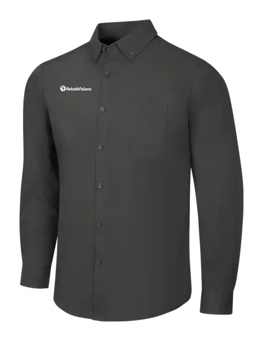 Dark Grey Long Sleeve Carefree Poplin Shirt w/RehabVisions POST Logo