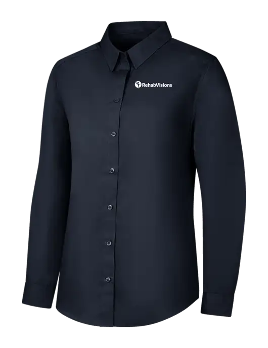 Womens River Blue Navy Long Sleeve Carefree Poplin Shirt w/RehabVisions POST Logo