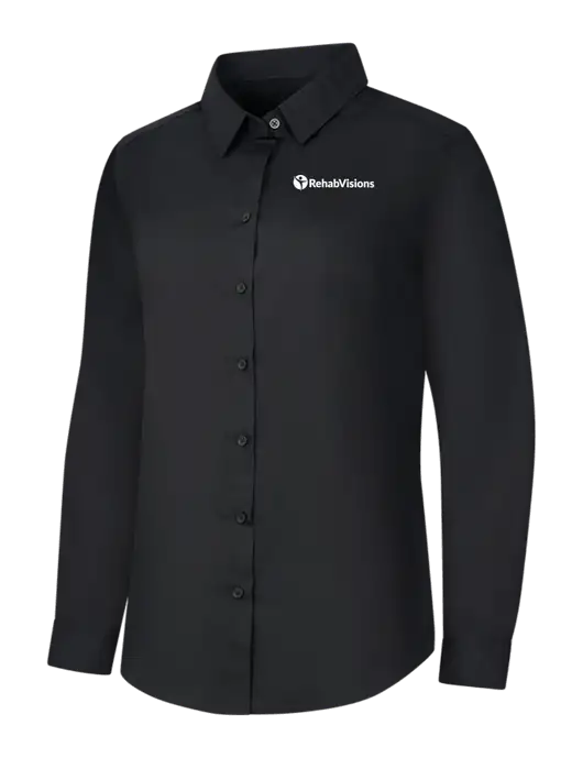 Womens Black Long Sleeve Carefree Poplin Shirt w/RehabVisions POST Logo