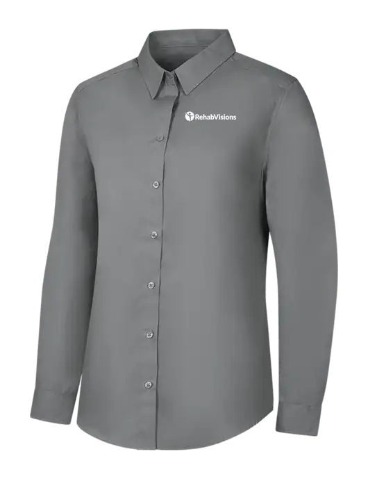 Womens Medium Grey Long Sleeve Carefree Poplin Shirt w/RehabVisions POST Logo