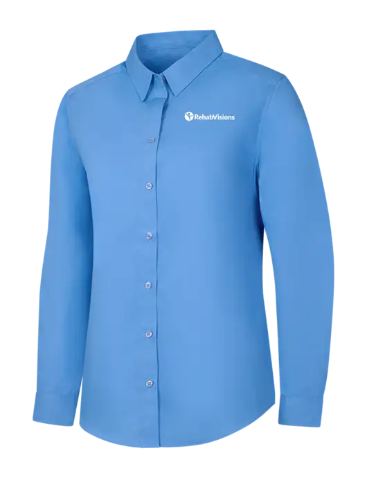 Womens Carolina Blue Long Sleeve Carefree Poplin Shirt w/RehabVisions POST Logo