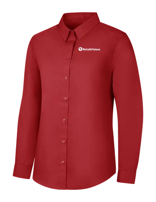 Womens Rich Red  Long Sleeve Carefree Poplin Shirt w/RehabVisions POST Logo