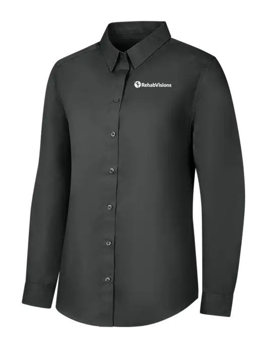 Womens Dark Grey Long Sleeve Carefree Poplin Shirt w/RehabVisions POST Logo