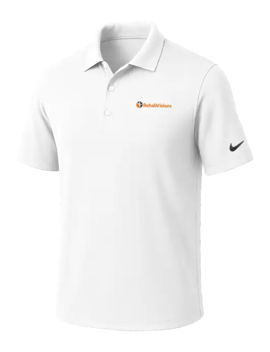 NIKE White Dri-Fit Micro Pique Polo w/RehabVisions POST Logo