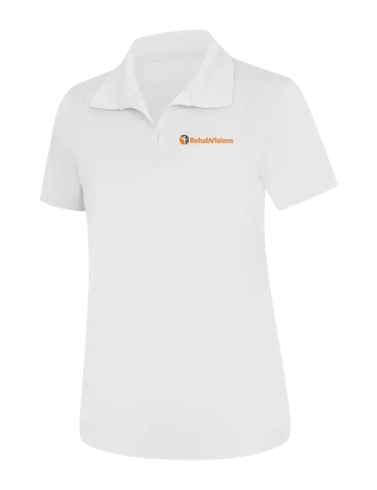 Womens White Micropique Sport-Wick Polo w/RehabVisions POST Logo