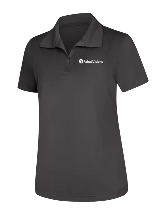 Womens Dark Grey Micropique Sport-Wick Polo w/RehabVisions POST Logo