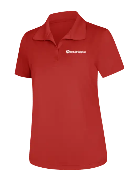 Womens Red Micropique Sport-Wick Polo w/RehabVisions POST Logo