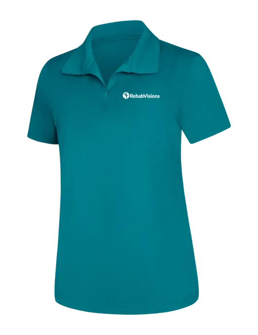 Womens Dark Sapphire Micropique Sport-Wick Polo w/RehabVisions POST Logo