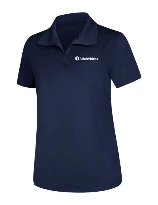 Womens Navy Micropique Sport-Wick Polo w/RehabVisions POST Logo