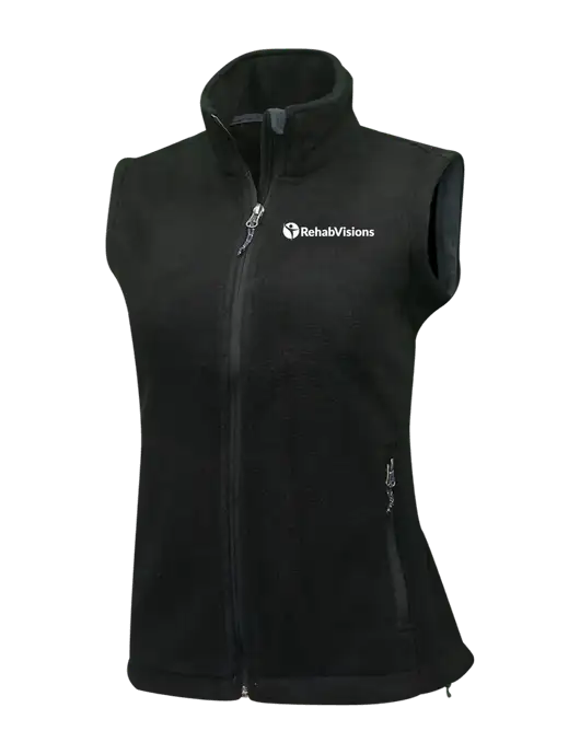 Womens Black Fleece Vest w/RehabVisions POST Logo