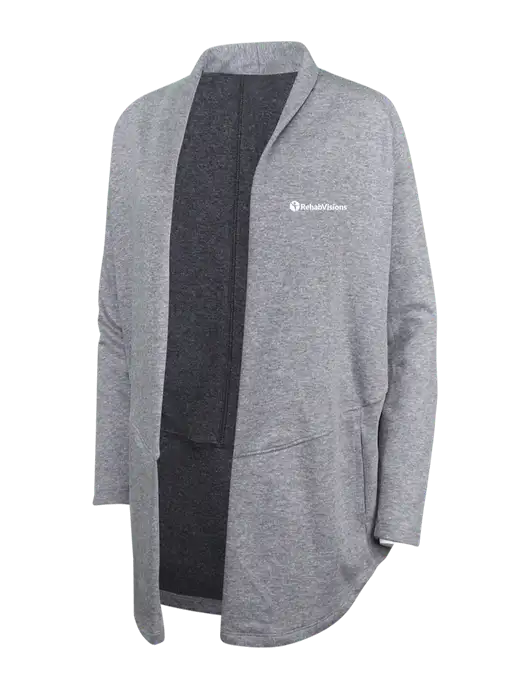 Medium Heather Grey/Char Heather Womens Interlock Cardigan w/RehabVisions POST Logo