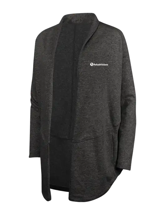 Charcoal Heather/ Medium Heather Grey Womens Interlock Cardigan w/RehabVisions POST Logo