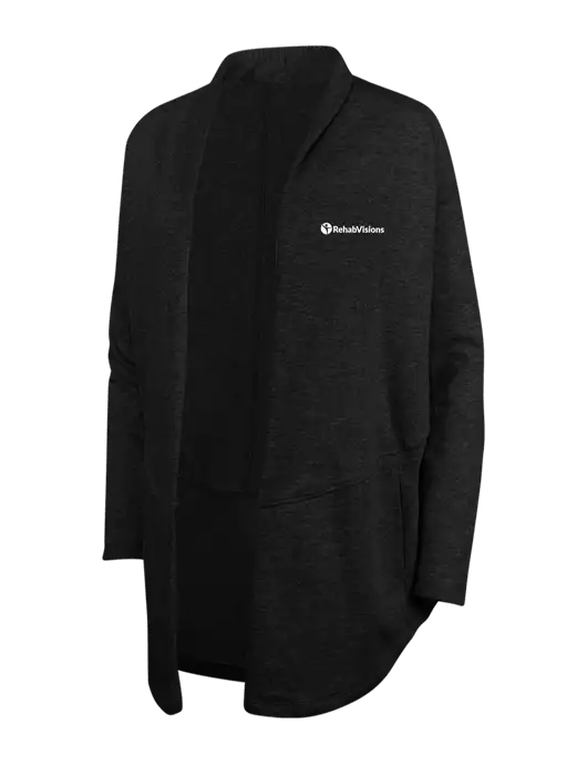Deep Black/Charcoal Heather Womens Interlock Cardigan w/RehabVisions POST Logo