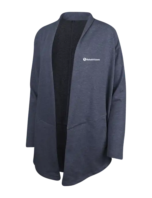 Estate Blue Heather/Charcoal Heather Womens Interlock Cardigan w/RehabVisions POST Logo