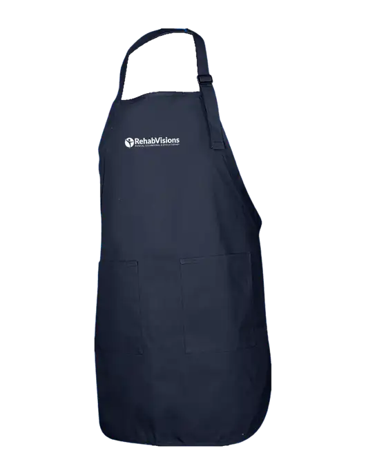Full-Length Navy Apron With Pockets w/RehabVisions POST Logo