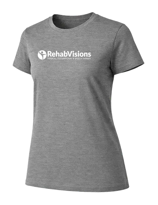 Womens Ring Spun Light Grey Heather 4.5 oz T-Shirt w/RehabVisions POST Logo