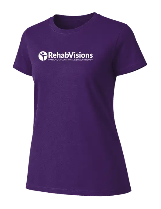 Womens Ring Spun Purple 4.5 oz T-Shirt w/RehabVisions POST Logo