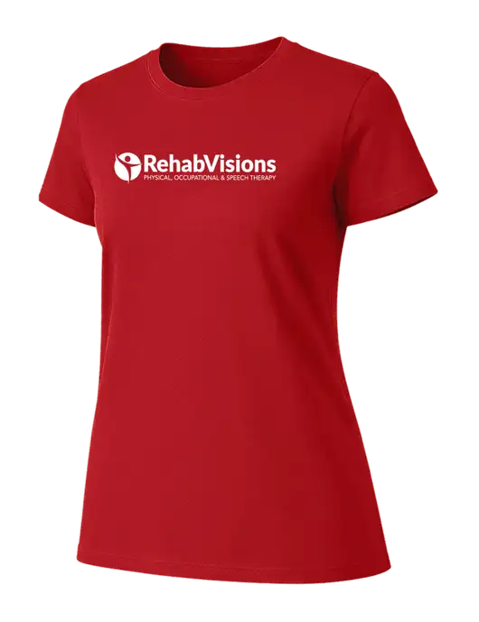 Womens Ring Spun Bright Red 4.5 oz T-Shirt w/RehabVisions POST Logo