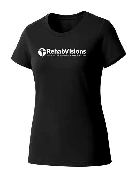 Womens Seriously Soft Black T-Shirt w/RehabVisions POST Logo