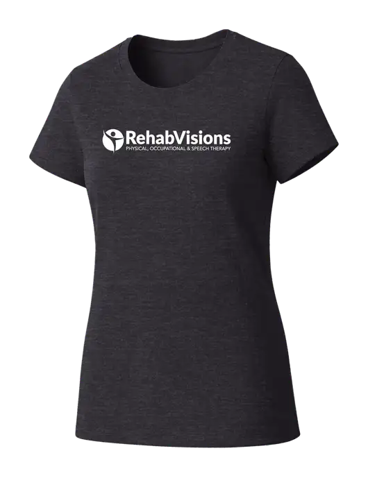 Womens Seriously Soft Heathered Charcoal T-Shirt w/RehabVisions POST Logo