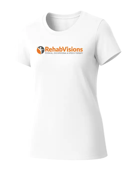 Womens Seriously Soft White T-Shirt w/RehabVisions POST Logo