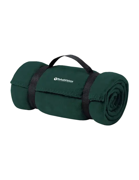 Casual Dark Green Fleece Blanket With Strap w/RehabVisions POST Logo