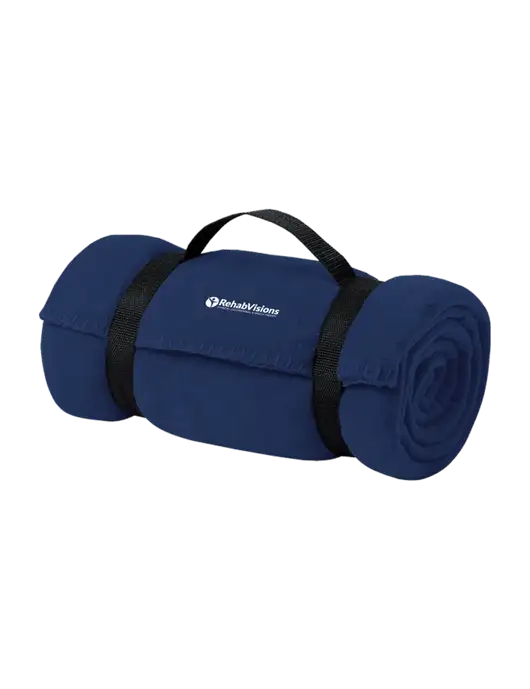 Casual Navy Fleece Blanket With Strap  w/RehabVisions POST Logo