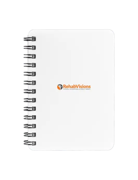 Sturdy White Hardcover Notebook, 5.25 x 7 w/RehabVisions POST Logo