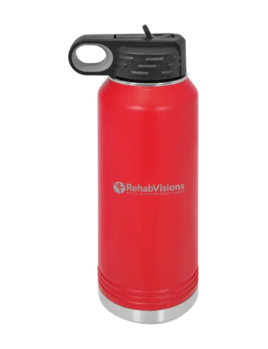 Polar Camel 32 oz Powder Coated Red Vacuum Insulated Water Bottle w/RehabVisions POST Logo