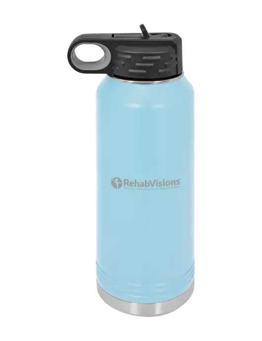 Polar Camel 32 oz Powder Coated Light Blue Vacuum Insulated Water Bottle w/RehabVisions POST Logo