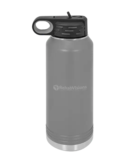 Polar Camel 32 oz Powder Coated Grey Vacuum Insulated Water Bottle w/RehabVisions POST Logo