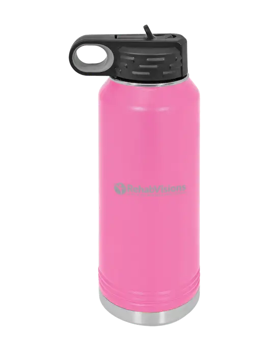 Polar Camel 32 oz Powder Coated Pink Vacuum Insulated Water Bottle w/RehabVisions POST Logo