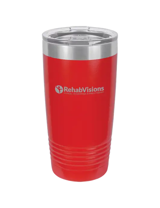 Polar Camel 20 oz Powder Coated Red Vacuum Insulated Tumbler w/RehabVisions POST Logo