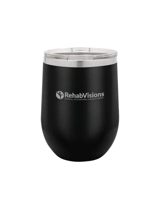 Polar Camel 12 oz Powder Coated Black Vacuum Insulated Stemless Wine Tumbler w/RehabVisions POST Logo