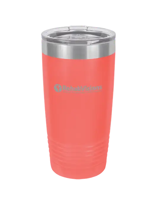 Polar Camel 20 oz Powder Coated Coral Vacuum Insulated Tumbler w/RehabVisions POST Logo