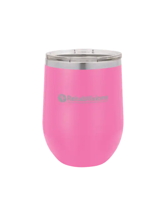 Polar Camel 12 oz Powder Coated Pink Vacuum Insulated Stemless Wine Tumbler w/RehabVisions POST Logo